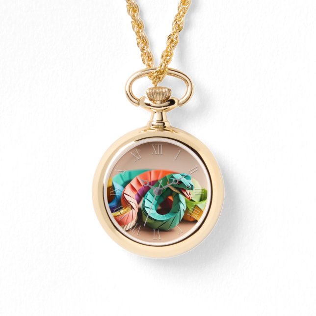 新年中国の蛇折り紙〔占星術の〕十二宮図誕生日NW3 腕時計 (正面)