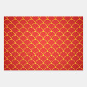 新年中国の赤金ゴールドデザイン包装紙 ラッピングペーパーシート (正面2)