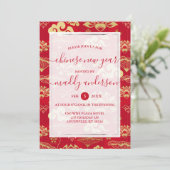 新年中国の赤金ゴールドロータスフローラパーティー 招待状 (スタンド正面)