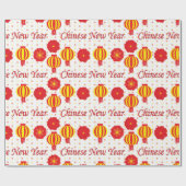 新年中国の赤nイエローランタン挨拶 ラッピングペーパー (フラット)