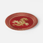 新年中国の金ゴールドドラゴンとレッドフォイル ペーパープレート (アングル)