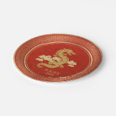 新年中国の金ゴールドドラゴンレッドフォイル ペーパープレート (アングル)