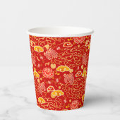 新年中国の金ゴールド赤めでたい雲フローラ 紙コップ (裏面)
