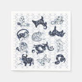 新年中国の青い動物〔占星術の〕十二宮図記号 スタンダードカクテルナプキン (正面)