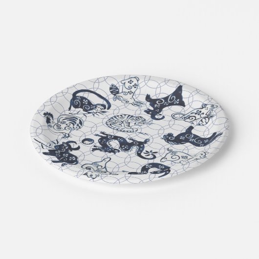 新年中国の青い動物〔占星術の〕十二宮図記号 ペーパープレート (アングル)