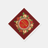 新年中国の20XX名前を追加文字赤い花 スタンダードカクテルナプキン (角)