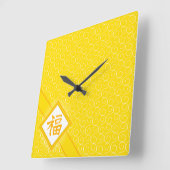 新年中国の – 黄金フーラッキー記号 スクエア壁時計 (傾斜)
