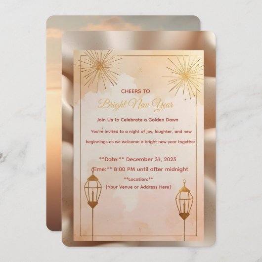 新年会へのご招待 - 私たちと一緒に新年を祝いましょう 招待状 (正面/裏面)