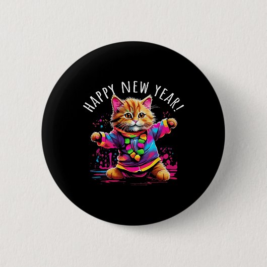 新年会ダンシングキャットデザイン 缶バッジ (正面)