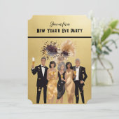 新年会パーティー招待 黒と金 シーズンカード (スタンド正面)