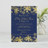 新年会パーティー ゴールド＆ネイビーブルー  雪の結晶 招待状 (スタンド正面)