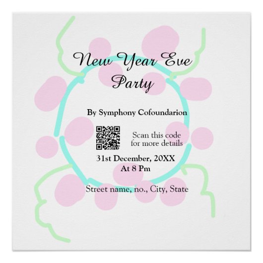 新年会パーティー QRコードでRSVP 名前入り ピンク ブルー ポスター (正面)