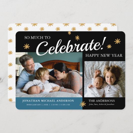 新年写真男の赤ちゃん誕生のお知らせ シーズンカード (正面/裏面)