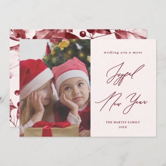 新年冬の植物写真赤い写真 招待状 (正面/裏面)