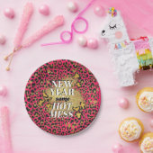 新年同じ暑いピンクの散らかった金ゴールドグリッターヒョウ ペーパープレート (パーティー)