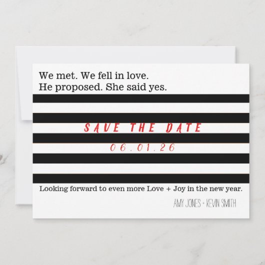 新年婚約日付の写真カードを保存 招待状 (裏面)