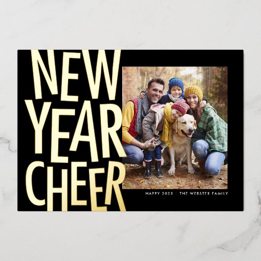 新年応援おもしろい金ゴールド1枚の写真紙吹雪 箔シーズンカード (正面)