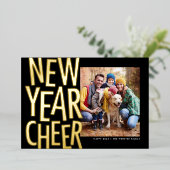 新年応援おもしろい金ゴールド1枚の写真紙吹雪 箔シーズンカード (立ち正面)