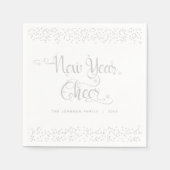 新年応援シルバーグリッターホワイトスノーフレーク名 スタンダードカクテルナプキン (正面)