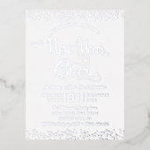 新年応援スクリプトパーティーシック白実在銀銀 箔招待状ポストカード (正面)