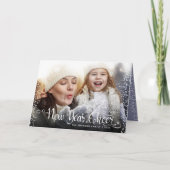 新年応援タイポグラフィホワイトスノーフレーク写真 シーズンカード (正面)