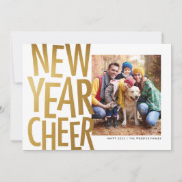 新年応援フェイク金ゴールドおもしろいワンフォトホリデーカー シーズンカード