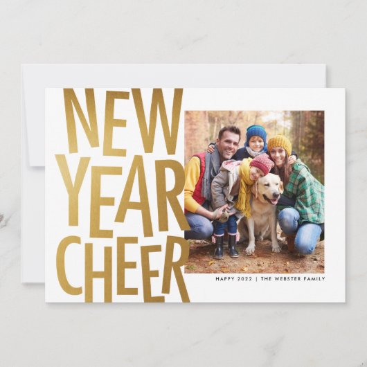 新年応援フェイク金ゴールドおもしろいワンフォトホリデーカー シーズンカード (正面)