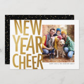 新年応援フェイク金ゴールドおもしろいワンフォトホリデーカー シーズンカード (正面/裏面)