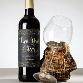 新年応援ブラック金ゴールドスクリプトスノーフレークグリッター ワインラベル