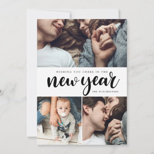新年応援3枚コラージュ年賀状 シーズンカード (正面)