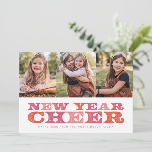 新年応援3枚フォトカラフルホリデーカード シーズンカード (スタンド正面)