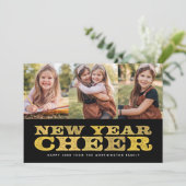 新年応援3枚フォトブラック金ゴールドホリデーカード シーズンカード (スタンド正面)