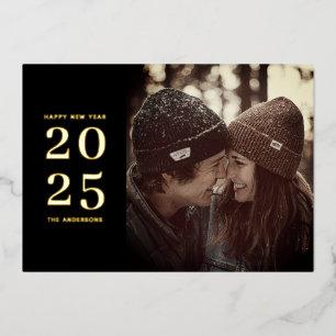 新年快乐。黑色金色优雅极简主义 箔シーズンカード