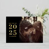 新年快乐。黑色金色优雅极简主义 箔シーズンカード (立ち正面)