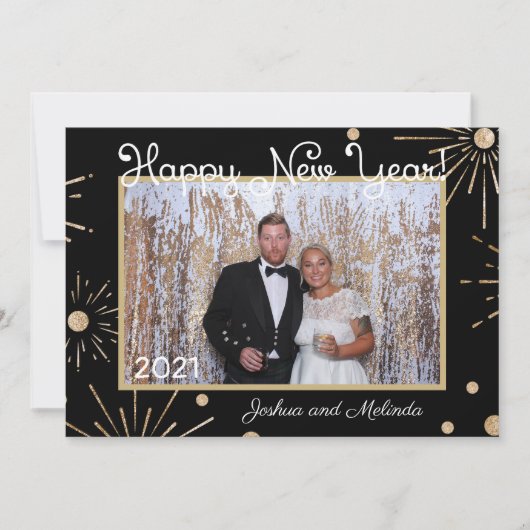 新年快楽 ブラック ゴールド あなた自身の写真を追加 シーズンカード (正面)