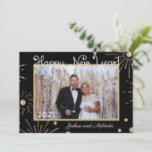 新年快楽 ブラック ゴールド あなた自身の写真を追加 シーズンカード (スタンド正面)