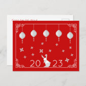 新年折中国の紙うさぎ葉書 ポストカード (正面/裏面)