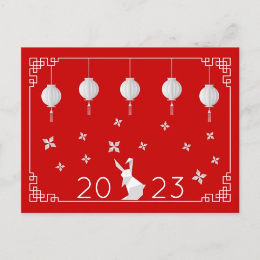 新年折中国の紙うさぎ葉書 ポストカード (正面)