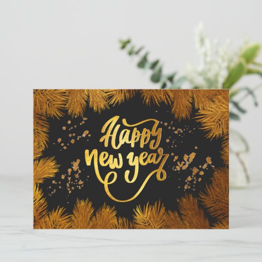 新年招待状パイン金ゴールド会社パーティー 招待状 (スタンド正面)