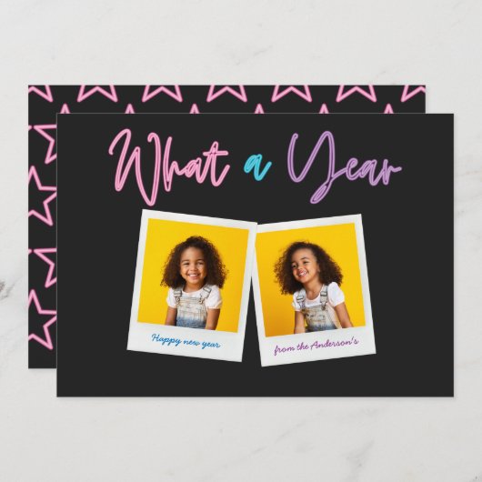 新年数々の写真明るいモダンカラフル 案内状 (正面/裏面)