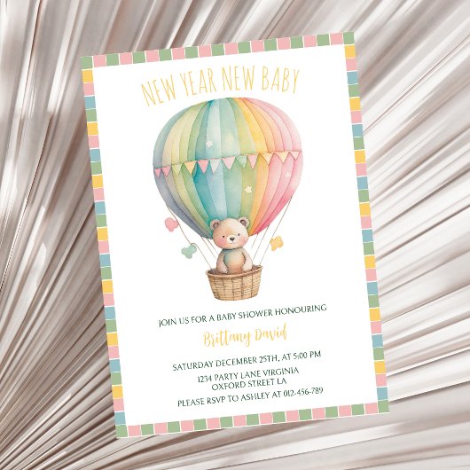 新年新生児テディベア赤ちゃんシャワー 招待状