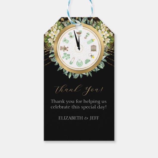 新年新生児時計ベビーシャワー ギフトタグ (正面)