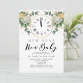 新年新生児金ゴールドホワイトフローラベビーシャワー 招待状 (スタンド正面)