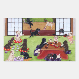 新年日本ののラブラドール 長方形シール