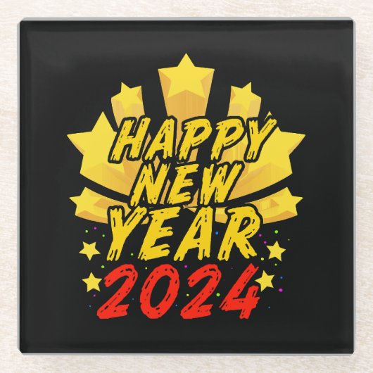 新年明けましておめでとうございます 2024 ガラスコースター (正面)