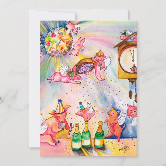 新年豚飛んでいる招待状 招待状 (正面)