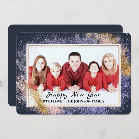 新年金ゴールドグリッター家族写真 シーズンカード (正面/裏面)