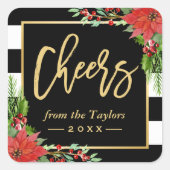 新年金ゴールドスクリプトポインセチアフローラへの応援 スクエアシール (正面)