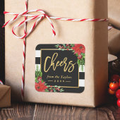 新年金ゴールドスクリプトポインセチアフローラへの応援 スクエアシール