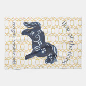 新年馬中国の〔占星術の〕十二宮図動物ミニマル キッチンタオル (横)